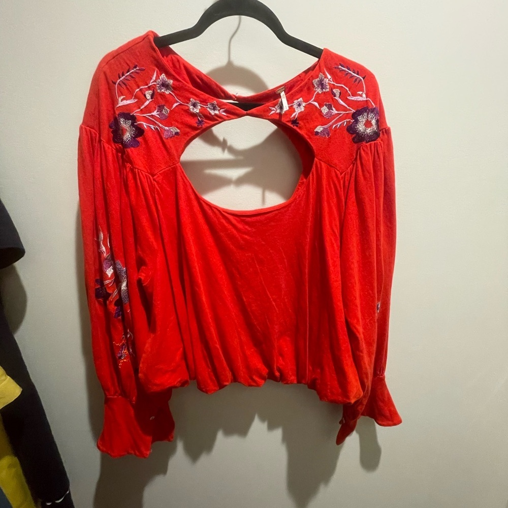 Free People red bell sleeve shirt - Picture 2 of 5